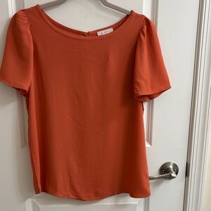 LOFT Puff Sleeve Blouse in Deep Orange
